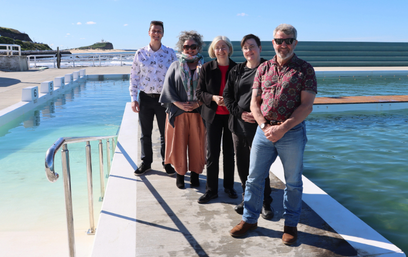 Newcastle Tourism Industry Group Chairman Dominic May, City of Newcastle Destination & Economy Manager Georgia Lazzari, Councillor Margaret Wood, Newcastle Business Improvement Association representative Lucy Glover and City of Newcastle's Access and Inclusion Advisory Committee Co-Chair Andrew Vodic.