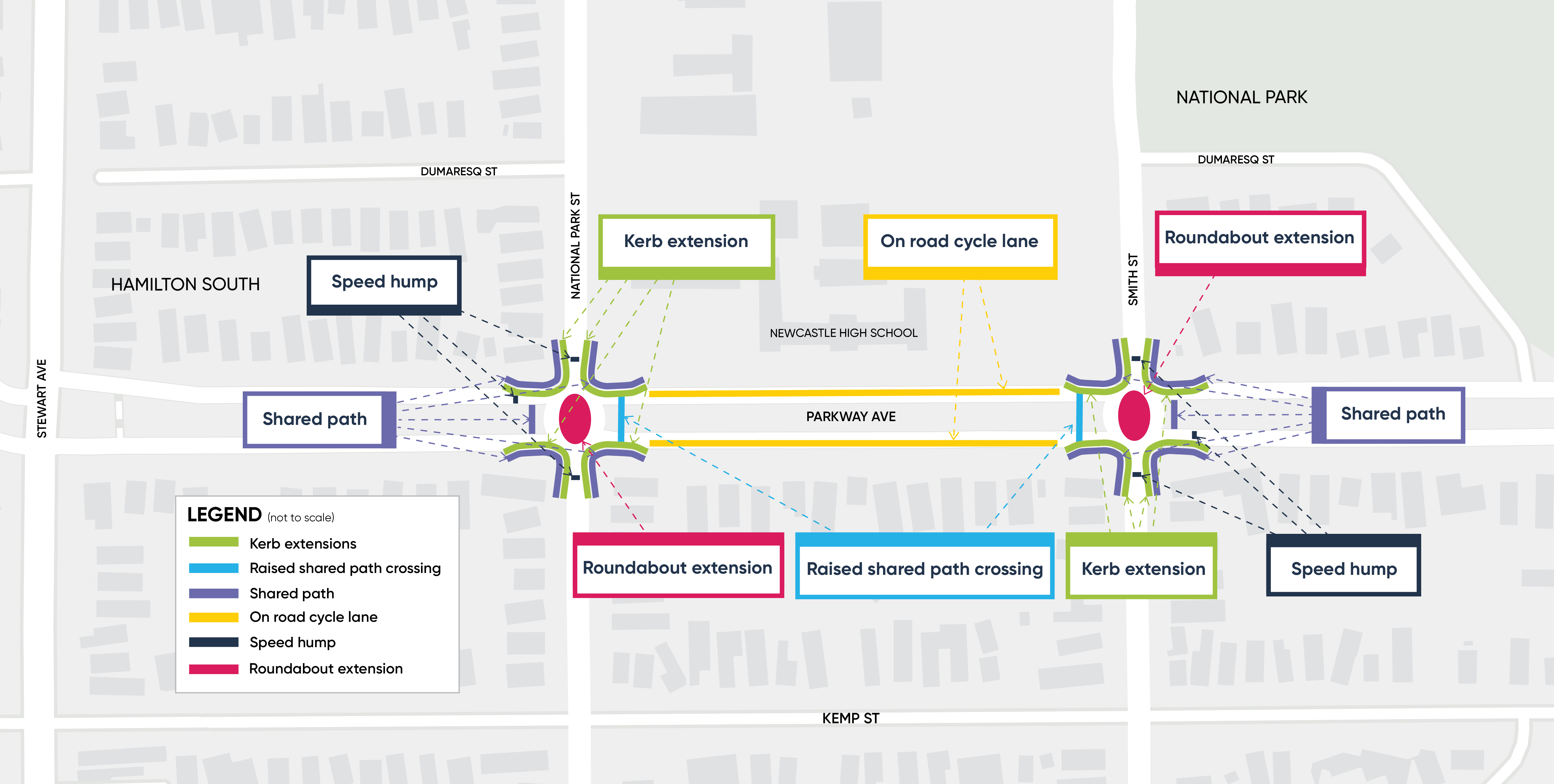 Parkway Avenue cycling and safety improvements map