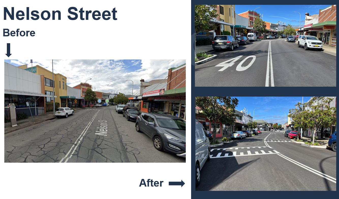 Nelson Street, Wallsend - before and after image of road works.