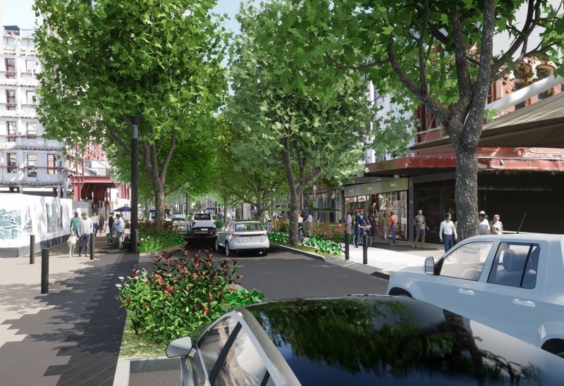 An artist's impression of the upgraded streetscape that will be delivered as part of the next stage of the East End Village project.
