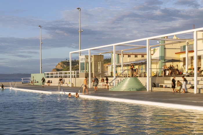 Image showing the restored circular stairs and new seating areas adjacent to the pool