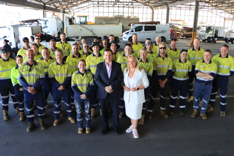 Minister for Local Government Ron Hoenig joins Lord Mayor Nuatali Nelmes and City of Newcastle staff at the Works Depot.