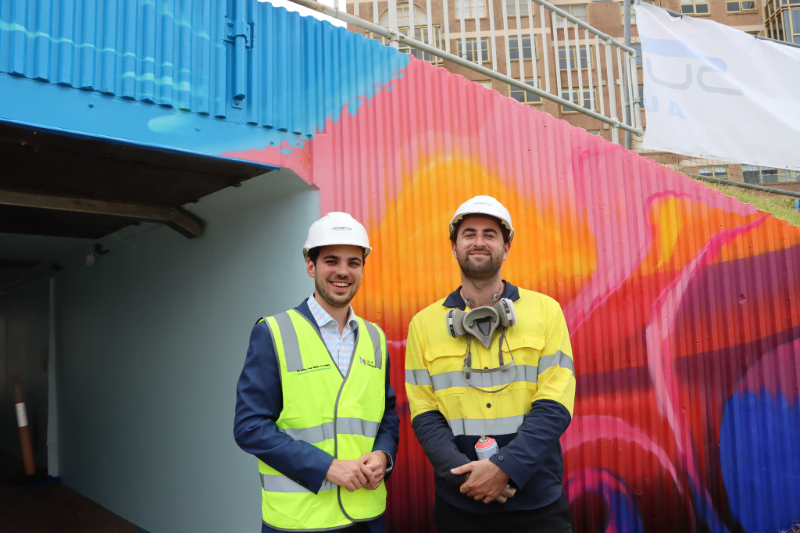 Deputy Lord Mayor Declan Clausen and artist Nickolas Stuart at the mural.