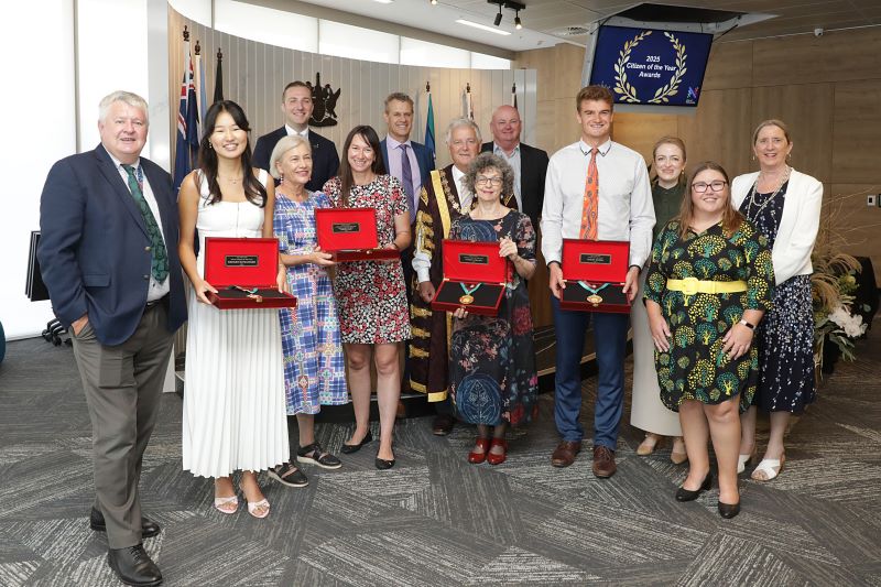 Citizen of the year award winners with Lord Mayor Ross Kerridge, CN councillors and State Member for Newcastle Tim Crackanthorp