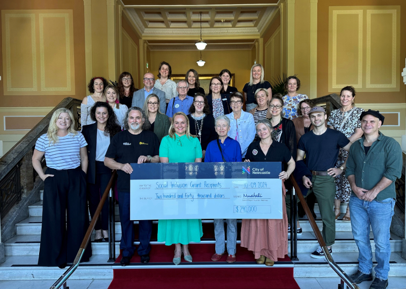 Lord Mayor Nuatali Nelmes at City Hall with recipients of City of Newcastle's Social Inclusion grants.