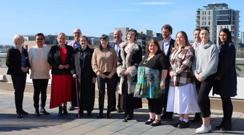 Councillor Margaret Wood, Newcastle Lord Mayor Nuatali Nelmes, City of Newcastle Acting CEO David Clarke, City of Newcastle Aboriginal Engagement Partner Jody Clark, University of Newcastle Deputy Vice-Chancellor, Global Professor Kent Anderson, TAFE NSW Executive Director Jason Darney and Scholarship recipients.